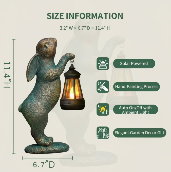 Garden Statues Rabbit with Solar Lantern Outdoor Bunny Figurines Decorations for Patio Yard Lawn Ornaments Gifts for Birthday Easter Housewarming