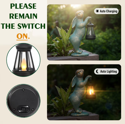 Garden Statues Rabbit with Solar Lantern Outdoor Bunny Figurines Decorations for Patio Yard Lawn Ornaments Gifts for Birthday Easter Housewarming